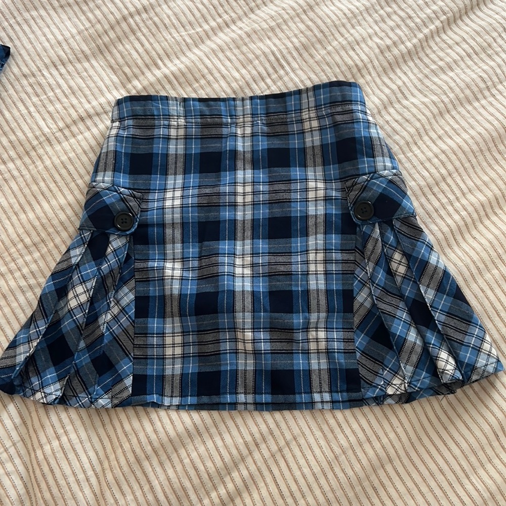 Lands End Girls Side Pleat Skort School Uniform in Clear Blue Plaid- Size 10